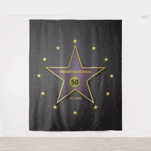 Stern des Ruhms Geburtstags-Hintergrundbanner Gold Wandteppich