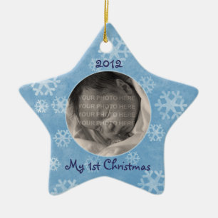 Stern-Foto-Verzierung des Babys erste Weihnachts Keramikornament