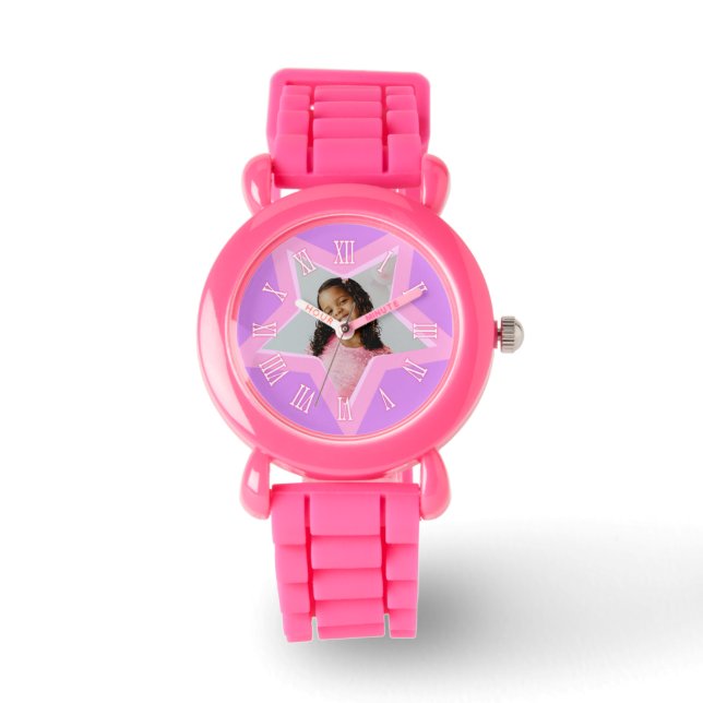 Stern fügen Sie Ihre eigene Foto rosa Armbanduhr h (Vorderseite)