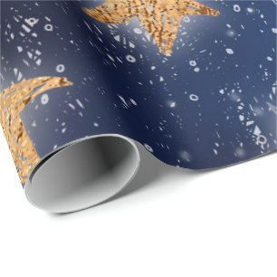 Stern-Galaxie-Himmel-Marine-Blau-Nachtkupfer-Gold Geschenkpapier