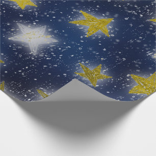 Stern-Galaxie-Himmel-Marine-Blau-Nachtsenf-Gold Geschenkpapier