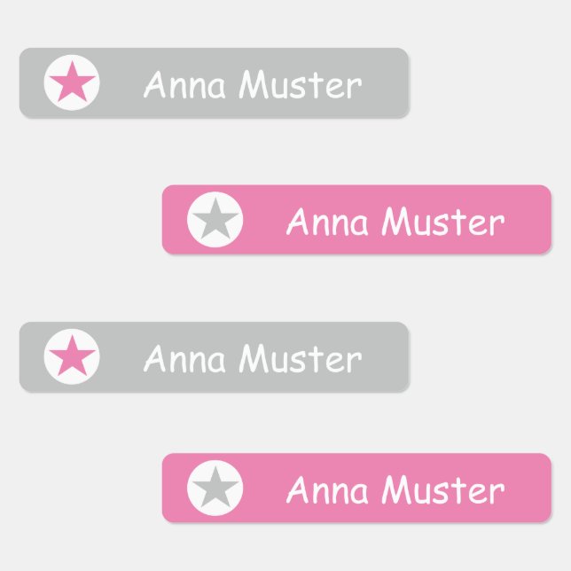 Stern - grau rosa - 96 schmale Kinder  Etiketten (Gruppe)