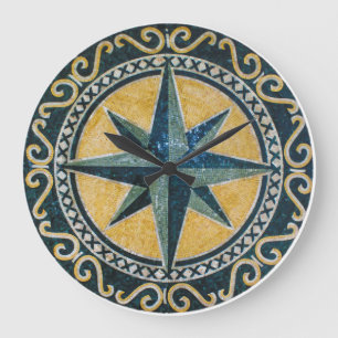 Stern-grüner Kompass-rundes Medaillon-Mosaik Große Wanduhr