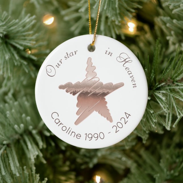 Stern im Himmel Erinnerung Rose Goldstar Weiß Keramik Ornament (Baum)