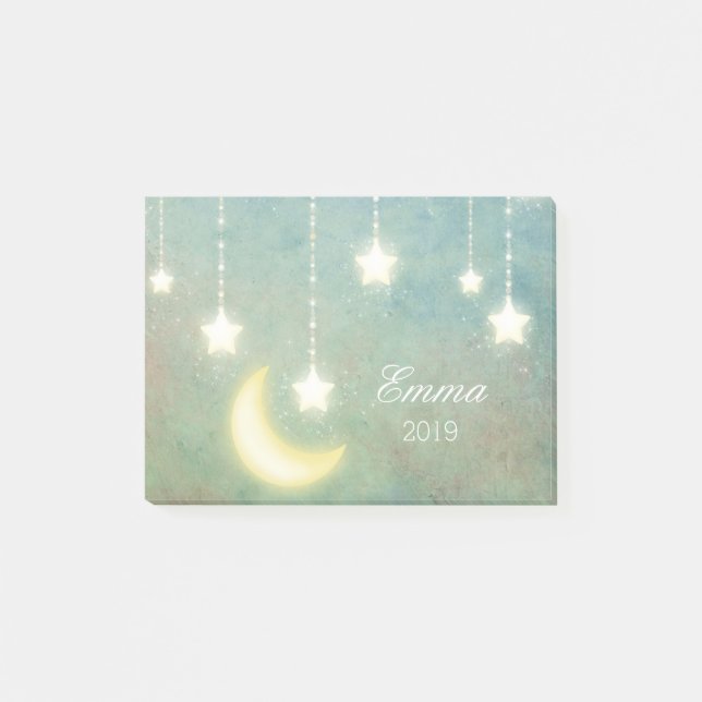 Stern-Mond-himmlische glänzende glühende Lichter Post-it Klebezettel (Vorderseite)