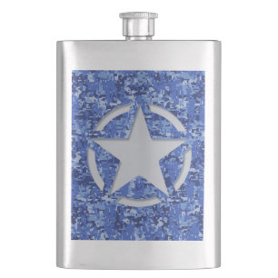 Stern-Schablone Vintage Navyblau Digital Camo Flachmann