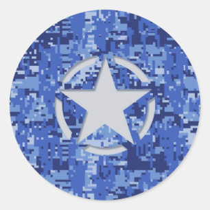 Stern-Schablonen-Retro Marine-Blau-Tarnung Runder Aufkleber