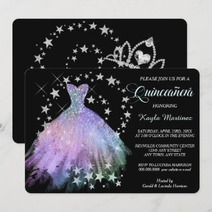 Stern-Schimmer-Lavendel blaue Quinceanera Einladung