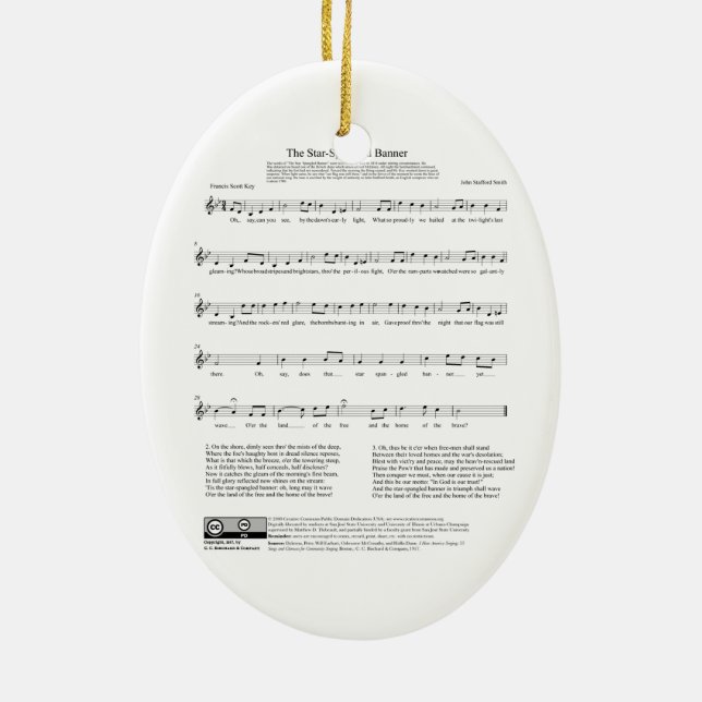 Stern-Spangled Fahnen-Nationalhymne-Musik-Blatt Keramik Ornament (Hinten)