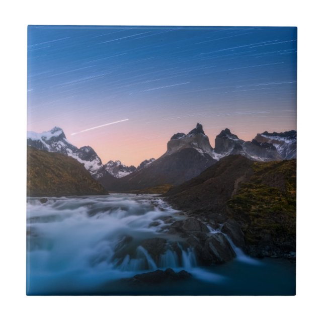 Stern-Spuren über Torres Del Paine Fliese (Vorderseite)