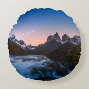 Stern-Spuren über Torres Del Paine Rundes Kissen