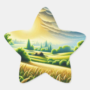 Stern-Sticker Sonnige Landschaft Stern-Aufkleber
