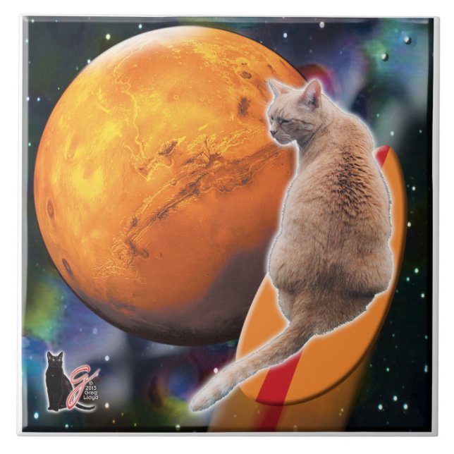 Stern-Surfer-Katze Chili Pepper Kachel (Vorderseite)