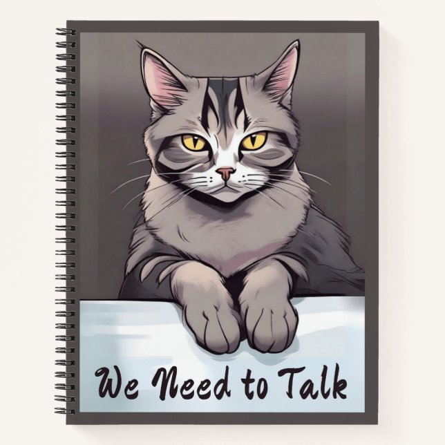 Stern Tabby Cat verlangt ein seriöses Talk Journal Notizbuch (Vorderseite)