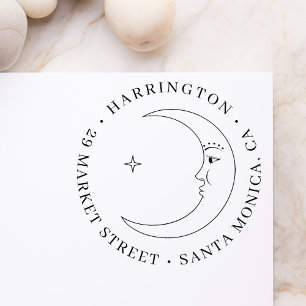 Stern-u. Mond-runde Familienname-Rücksendeadresse Gummistempel