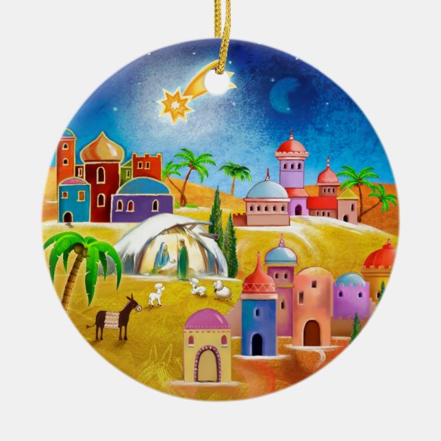 Stern über Bethlehemweihnachtsverzierung Keramikornament (Vorne)