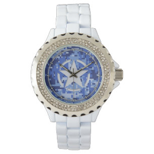Stern-Umbau-Abziehbild-Marine-Blau-Camouflage Armbanduhr