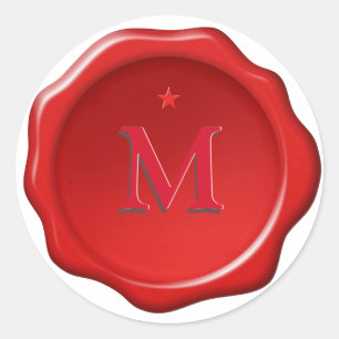 Stern und Monogramm auf rotem Wachssiegel-Aufklebe Runder Aufkleber