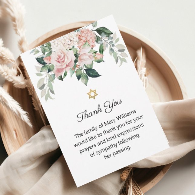 Stern von David Jewish Pink Floral Beerdigung Dankeskarte (Von Creator hochgeladen)