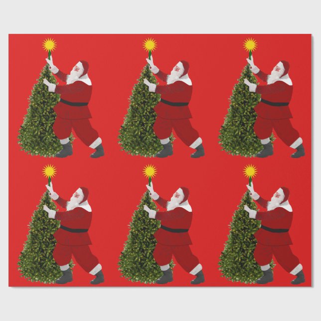 Stern von Santa – Rotes Baum-Wrap-Papier Geschenkpapier (Flach)