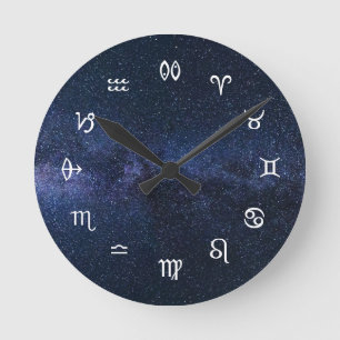 Stern-Zeichen: Astrologiesymbole auf sternenklarem Runde Wanduhr