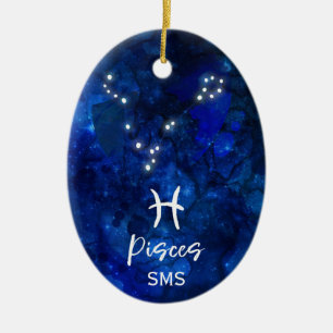 Sternbild Fische Zodiac blaues Galaxie-Monogramm Keramik Ornament