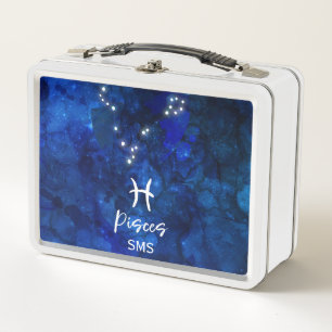 Sternbild Fische Zodiac blaues Galaxie-Monogramm Metall Brotdose
