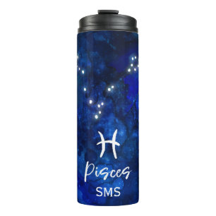 Sternbild Fische Zodiac blaues Galaxie-Monogramm Thermosbecher