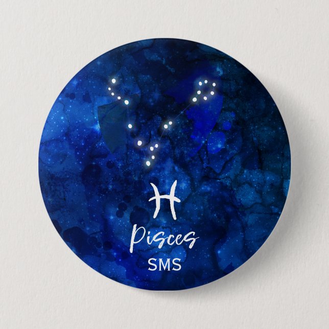 Sternbild Fische Zodiak Blaue Galaxie Monogramm Button (Vorderseite)