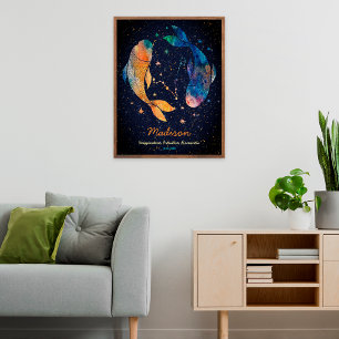 Sternbild Fische Zodiak Wasserfarbe Stern Galaxy Poster