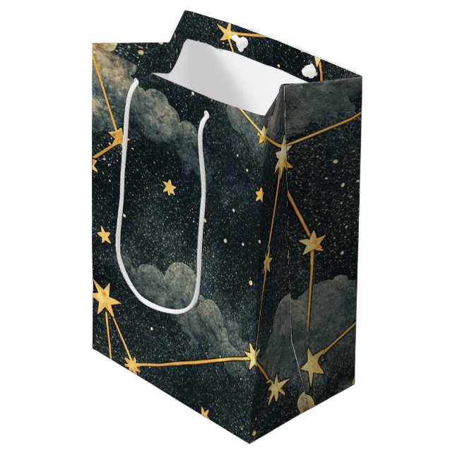 Sternbild-Muster (1) Mittlere Geschenktüte (Vorderseite Schrägansicht)