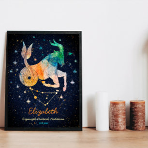 Sternbild Steinbock Zodiakus Wasserfarbe Galaxie Poster