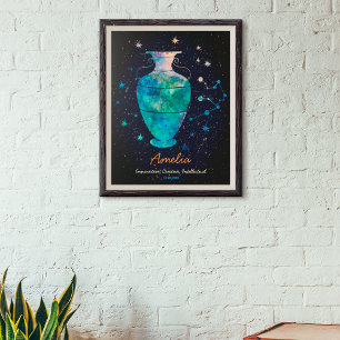 Sternbild Wassermann Zodiakus Wasserfarbe Galaxie Poster