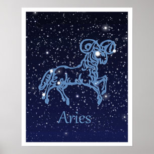 Sternbild Widder und Tierkreiszeichen mit Sternen Poster