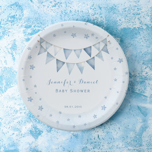 Sternblaue süße Babyparty-Girlande Pappteller
