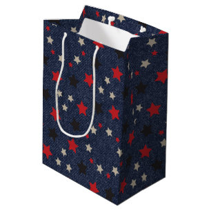 Sterne auf blauem Denim Mittlere Geschenktüte