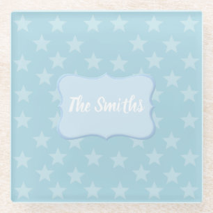 Sterne auf Blue Monogram oder Name Custom Glasuntersetzer