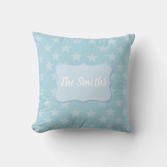 Sterne auf Blue Monogram oder Name Custom Kissen (Vorderseite)