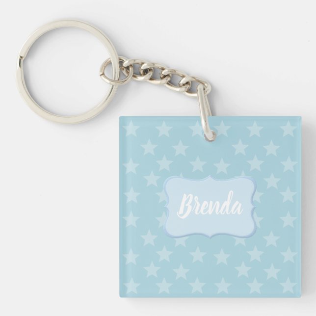 Sterne auf Blue Monogram oder Name Custom Schlüsselanhänger (Vorderseite)