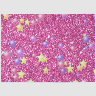 Sterne auf glänzenden Glitzer, rosa Seidenpapier