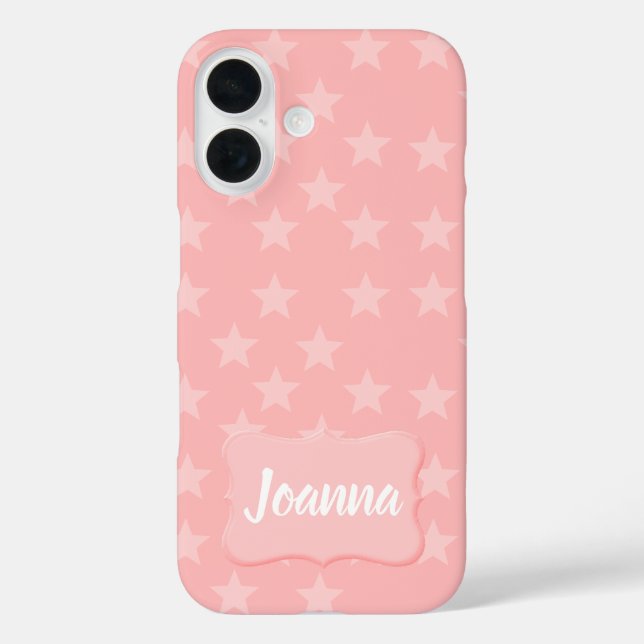 Sterne auf rosa Monogram oder Name Custom iPhone 16 Hülle (Rückseite)