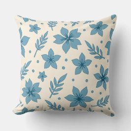 Sterne Blume und Blätter Blaue Creme Kissen