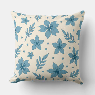 Sterne Blume und Blätter Blaue Creme Kissen