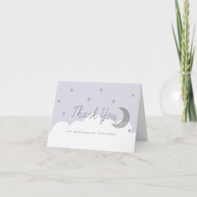 Sterne & Crecsent Silver Moon Baby Shooting Lilac Dankeskarte (Vorderseite)