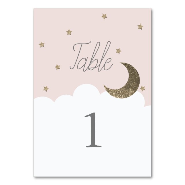 Sterne & Crescent Moon Pink Girl Tischnummer (Vorderseite)