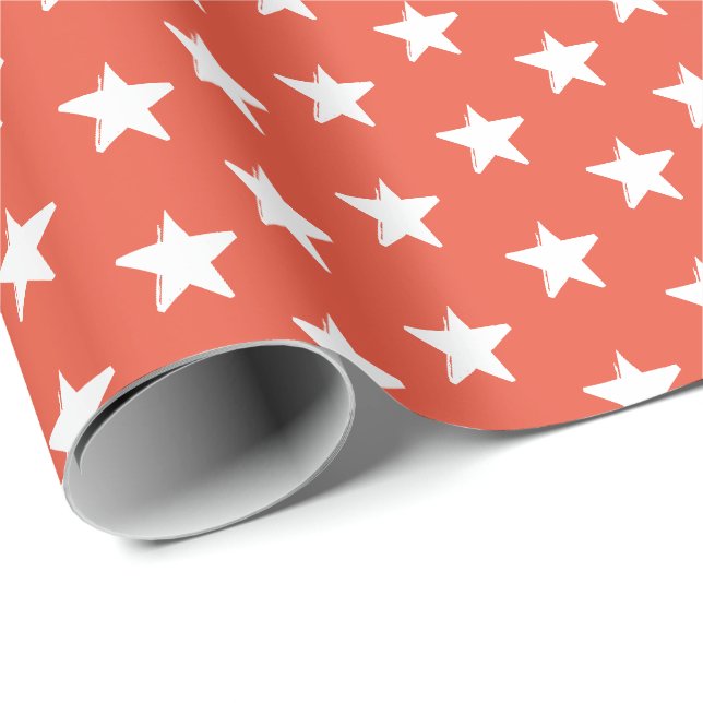 Sterne dunkelorange-weiße Muster Geschenk Geschenkpapier (Rolleneckpunkt)