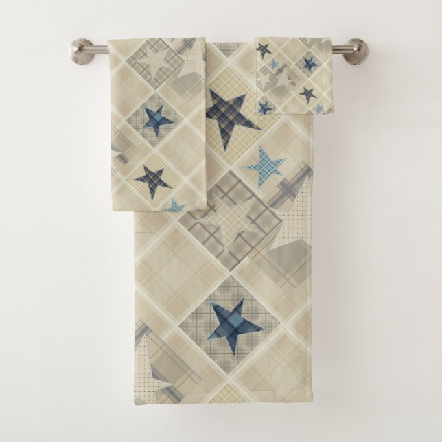 Sterne , Fliesen , blaues Badetuch Set (Insitu)