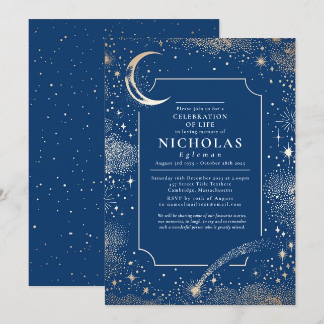 Sterne für den Dienst zur Erinnerung an Beerdigung Einladung (Vorne/Hinten)