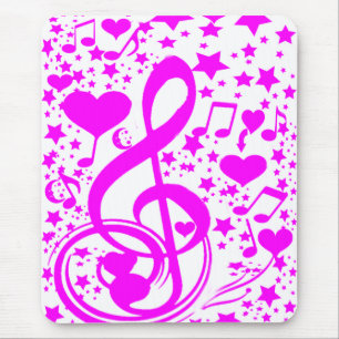 Sterne, Herzen und die Musiknoten rosa_ Mousepad