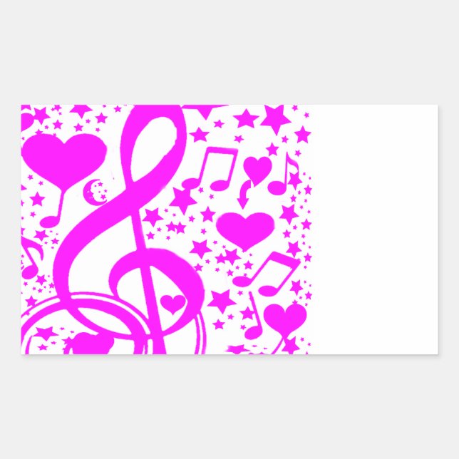 Sterne, Herzen und die Musiknoten rosa_ Rechteckiger Aufkleber (Vorderseite)